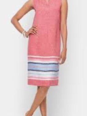 Talbots Coral Midi Shift Dress with Striped Hem